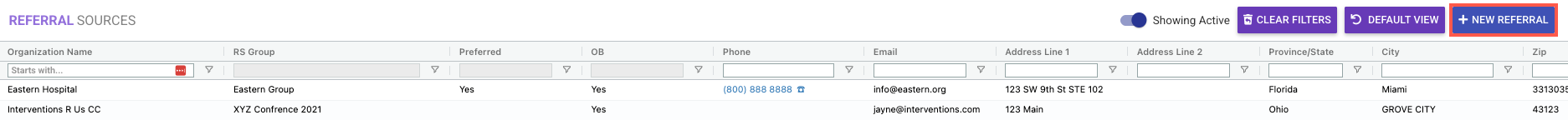 New Referral button