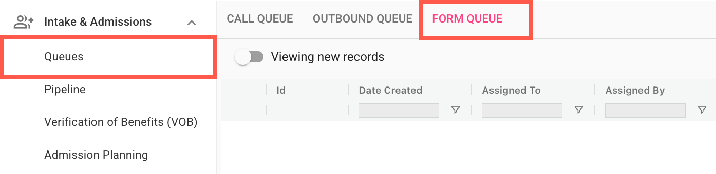 Queues and Form Queue navigation
