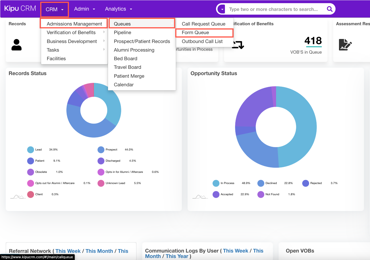 CRM Dropdown navigation to Form Queues